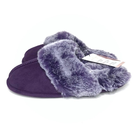 Jessica Simpson Faux Fur Slippers Shoes Memory Foam Purple Women's Sz L 8-9 NWT - Picture 3 of 10